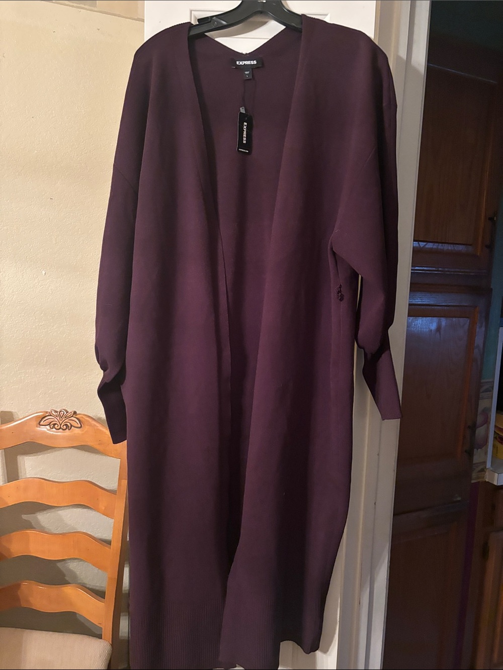 Express Long Open Knit Cardigan Dress - Plum